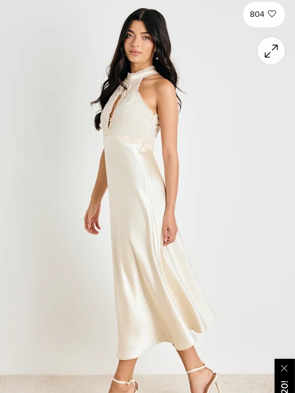 Lulu's Cream Satin Lace Halter Midi Dress